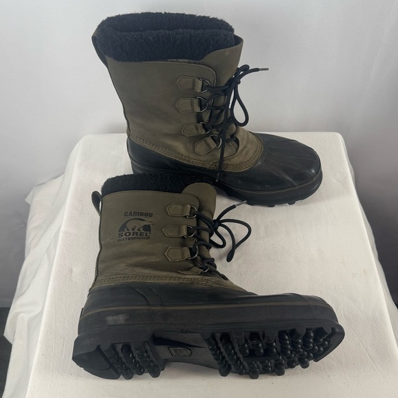 Sorel Caribou‎ Waterproof Leather Snow Boots in Green Black Men’s Size 12 - Picture 1 of 6